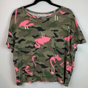 Zara Trafaulic Camo Flamingo Print Short Sleeve Cropped Top